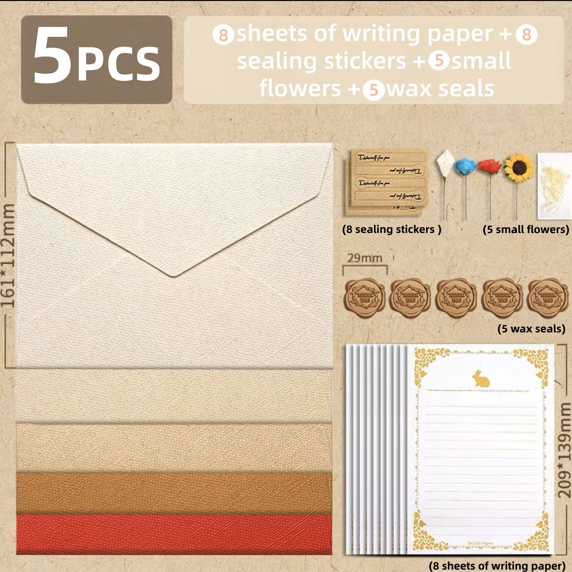 Letter Envelope Kraft - Zestaw kopert z teksturą lnu, vintage